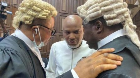 Supreme Court Adjourns Nnamdi Kanu’s Trial The Supreme Court on Thursday adjourned the hearing of Nnamdi Kanu, leader of the Indigenous People of Biafra, IPOB, till next month. The decision of the Supreme Court was disclosed in a tweet by Kanu’s Special Counsel, Aloy Ejimakor. Tweeting, Ejimakor wrote: “Sadly, the Supreme Court has adjourned the #MNK appeal hearing to next month.” DAILY POST earlier reported that the apex court heard Kanu’s appeal filed over his continuous detention at the Department of State Services, DSS, The appeal, which was filed on November 3, 2022, was against the decision of the Court of Appeal which, on October 28 2022, stayed the execution of its earlier order acquitting him of all charges and directing his release from the custody of the secret police. Prior to the hearing, Kanu’s Special Counsel had urged the Supreme Court to ensure justice in the trial of the IPOB leader, stressing that his matter should end today.