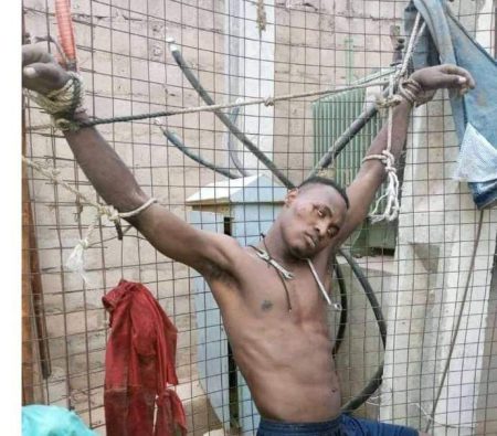 Alleged Cable Thief Caught And Tied To Transformer In Maiduguri