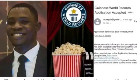 A Nigerian student wants to break Guinness World Record for longest movie watching marathon